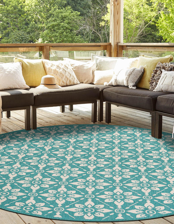 Seaside Lattice Collection Area Rug - Whitby Round Teal lifestyle 83