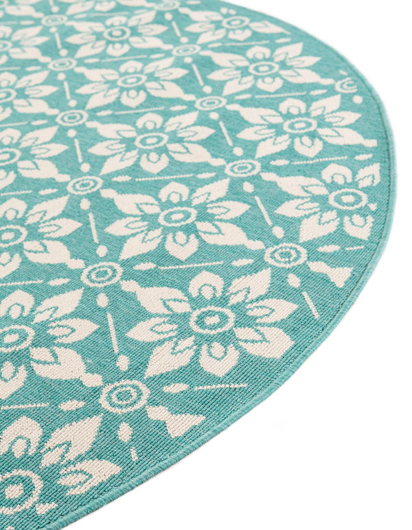 Seaside Lattice Collection Area Rug - Whitby Round Teal lifestyle 213