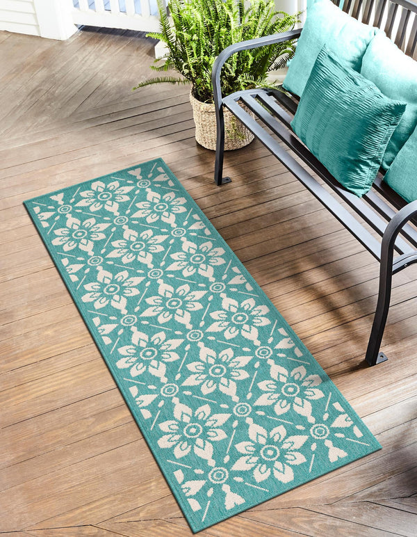 Seaside Lattice Collection Area Rug - Whitby Runner Teal lifestyle 52
