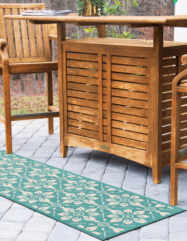 Seaside Lattice Collection Area Rug - Whitby Runner Teal lifestyle 112