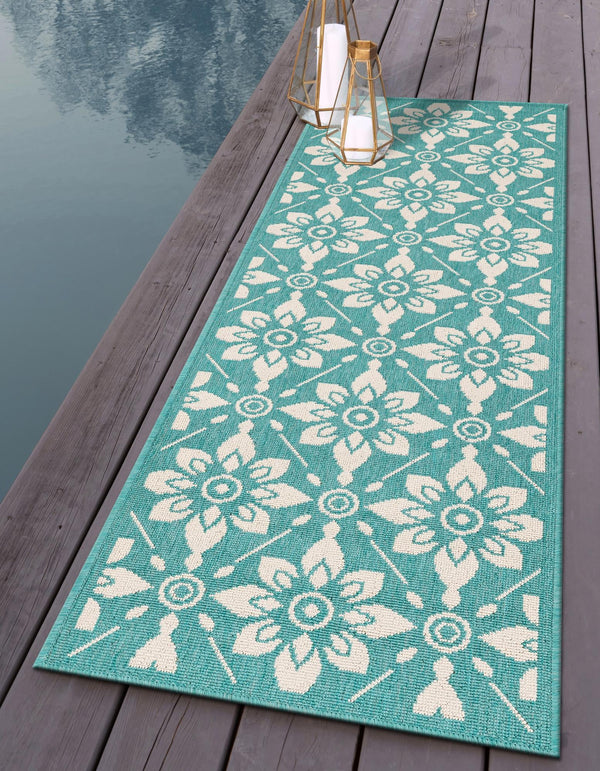 Seaside Lattice Collection Area Rug - Whitby Runner Teal lifestyle 142