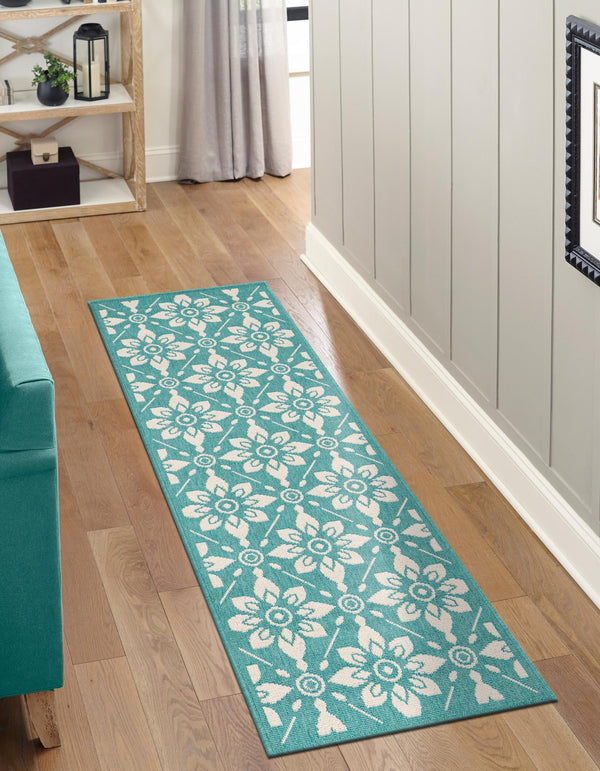 Seaside Lattice Collection Area Rug - Whitby Runner Teal lifestyle 157