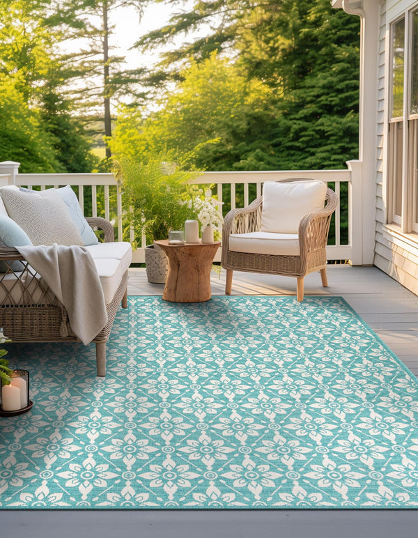 Seaside Lattice Collection Area Rug - Whitby Square Teal lifestyle 54