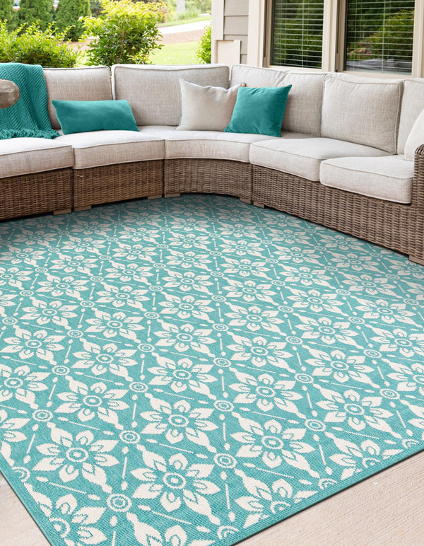 Seaside Lattice Collection Area Rug - Whitby Square Teal lifestyle 84