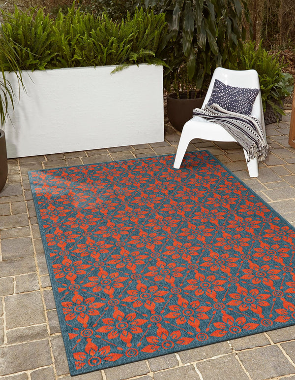Seaside Lattice Collection Area Rug - Whitby Rectangle Blue and Red lifestyle 2