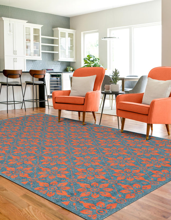 Seaside Lattice Collection Area Rug - Whitby Rectangle Blue and Red lifestyle 7