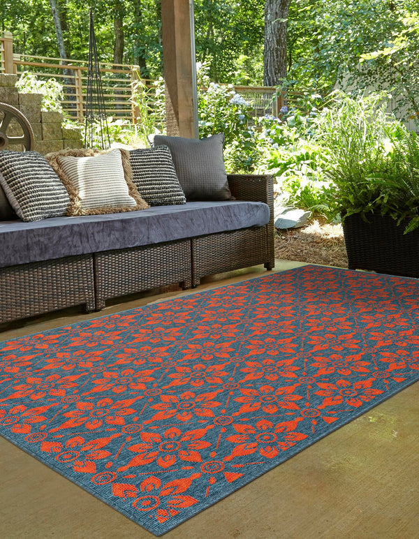 Seaside Lattice Collection Area Rug - Whitby Rectangle Blue and Red lifestyle 12