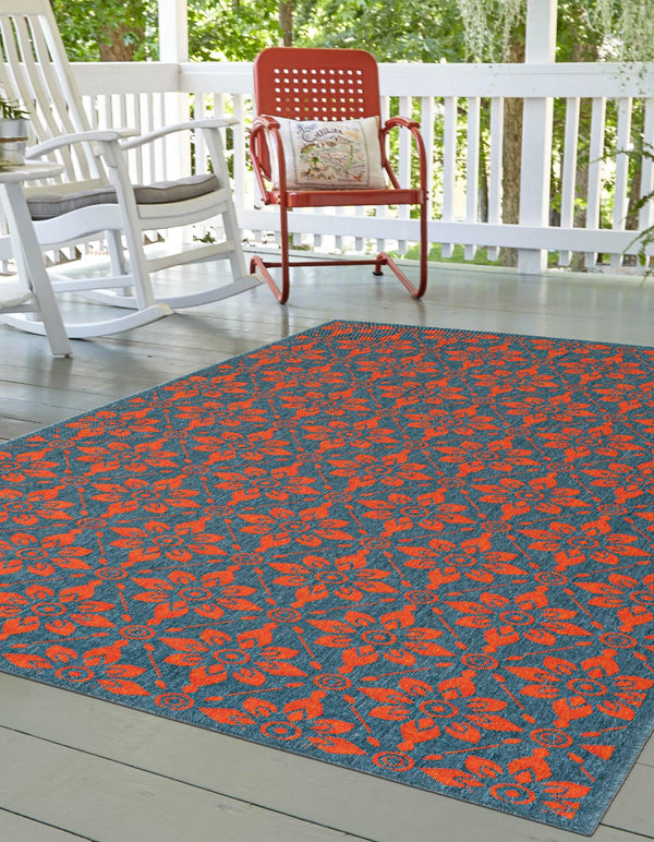 Seaside Lattice Collection Area Rug - Whitby Rectangle Blue and Red lifestyle 22