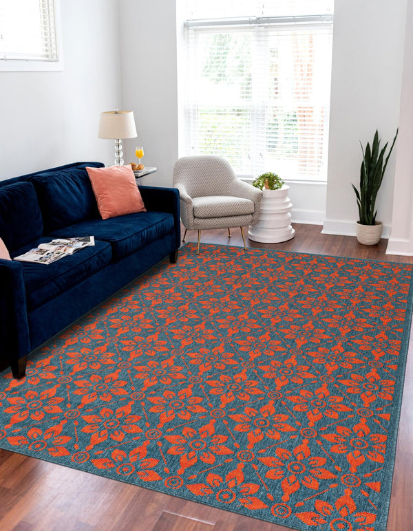 Seaside Lattice Collection Area Rug - Whitby Rectangle Blue and Red lifestyle 27
