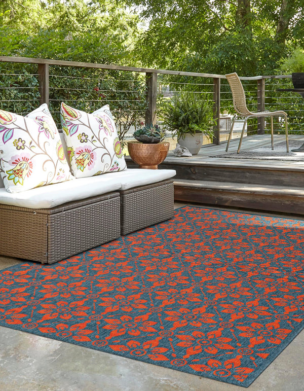 Seaside Lattice Collection Area Rug - Whitby Rectangle Blue and Red lifestyle 32