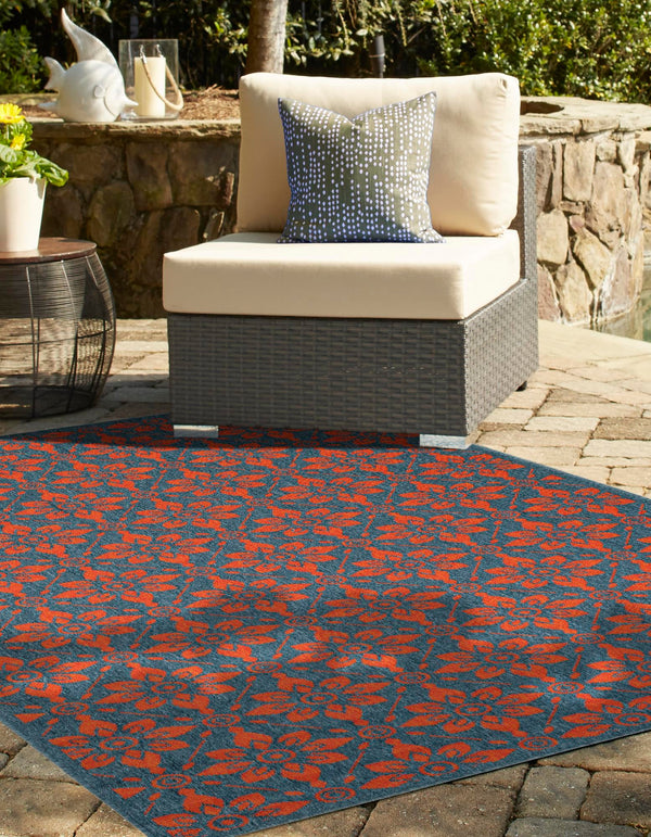 Seaside Lattice Collection Area Rug - Whitby Rectangle Blue and Red lifestyle 42