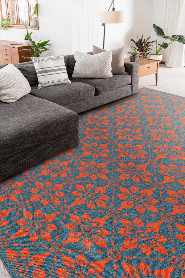 Seaside Lattice Collection Area Rug - Whitby Rectangle Blue and Red lifestyle 47