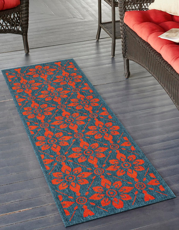 Seaside Lattice Collection Area Rug - Whitby Runner Blue and Red lifestyle 55