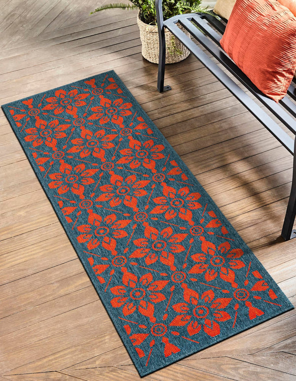 Seaside Lattice Collection Area Rug - Whitby Runner Blue and Red lifestyle 115