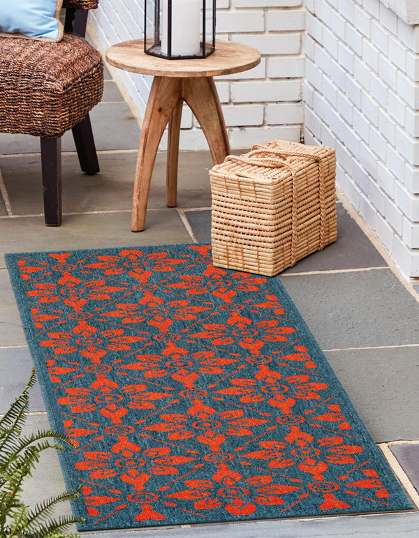 Seaside Lattice Collection Area Rug - Whitby Runner Blue and Red lifestyle 145