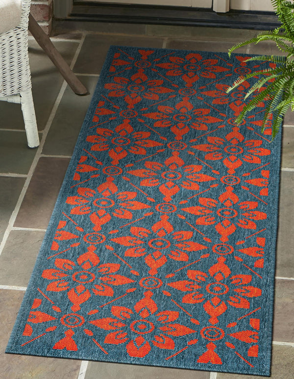 Seaside Lattice Collection Area Rug - Whitby Runner Blue and Red lifestyle 175