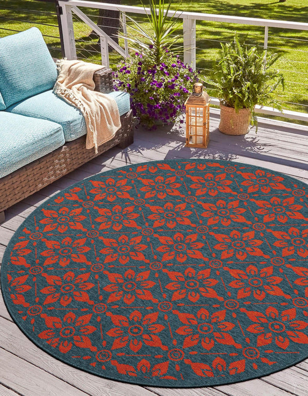 Seaside Lattice Collection Area Rug - Whitby Round Blue and Red lifestyle 56