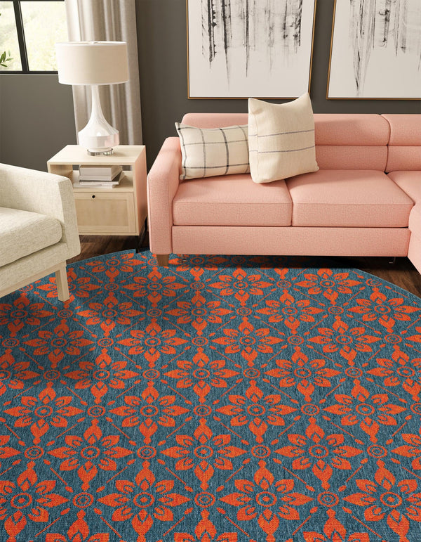Seaside Lattice Collection Area Rug - Whitby Round Blue and Red lifestyle 71