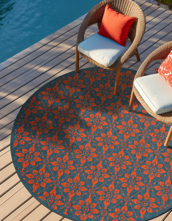 Seaside Lattice Collection Area Rug - Whitby Round Blue and Red lifestyle 116