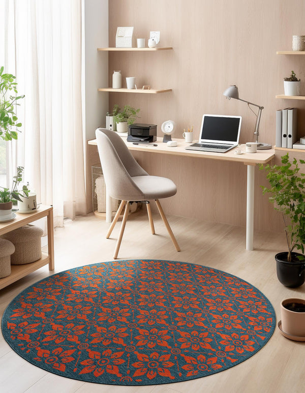 Seaside Lattice Collection Area Rug - Whitby Round Blue and Red lifestyle 161