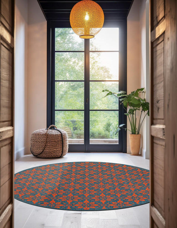 Seaside Lattice Collection Area Rug - Whitby Round Blue and Red lifestyle 191