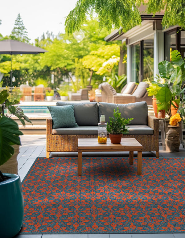 Seaside Lattice Collection Area Rug - Whitby Square Blue and Red lifestyle 57