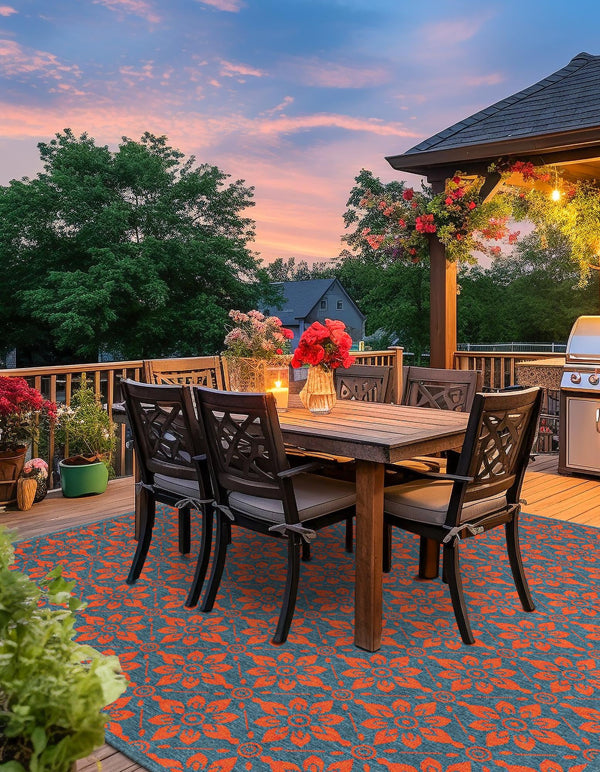 Seaside Lattice Collection Area Rug - Whitby Square Blue and Red lifestyle 72