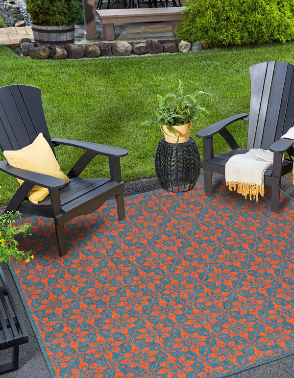 Seaside Lattice Collection Area Rug - Whitby Square Blue and Red lifestyle 102