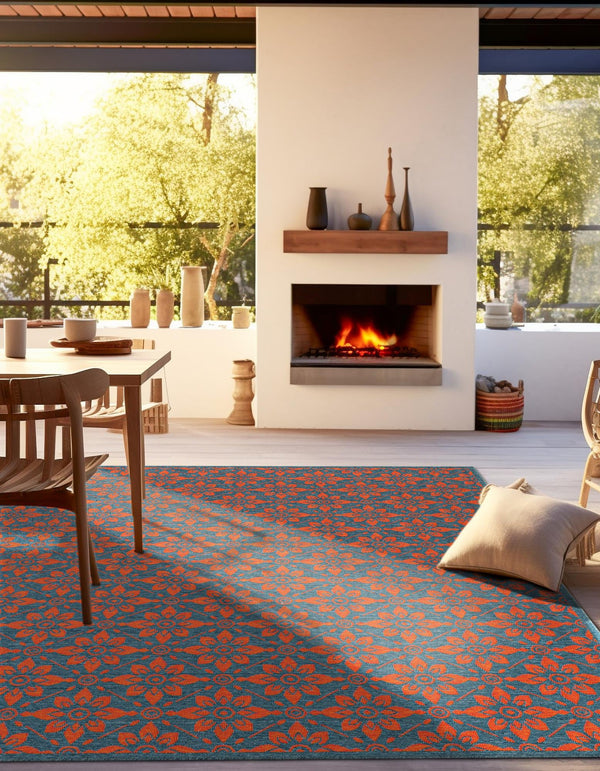 Seaside Lattice Collection Area Rug - Whitby Square Blue and Red lifestyle 132