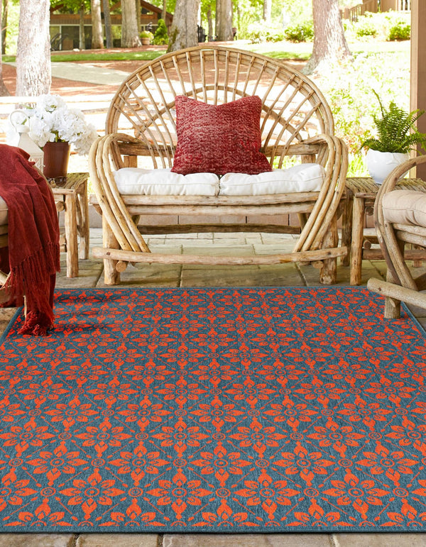 Seaside Lattice Collection Area Rug - Whitby Square Blue and Red lifestyle 147