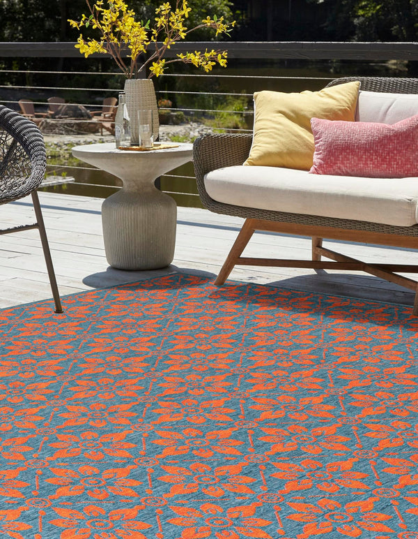 Seaside Lattice Collection Area Rug - Whitby Square Blue and Red lifestyle 162