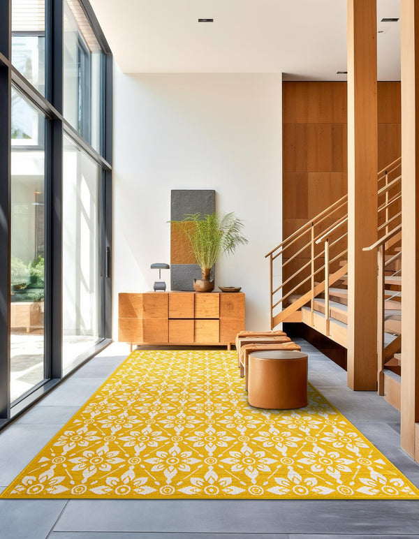 Seaside Lattice Collection Area Rug - Whitby Rectangle Yellow lifestyle 8