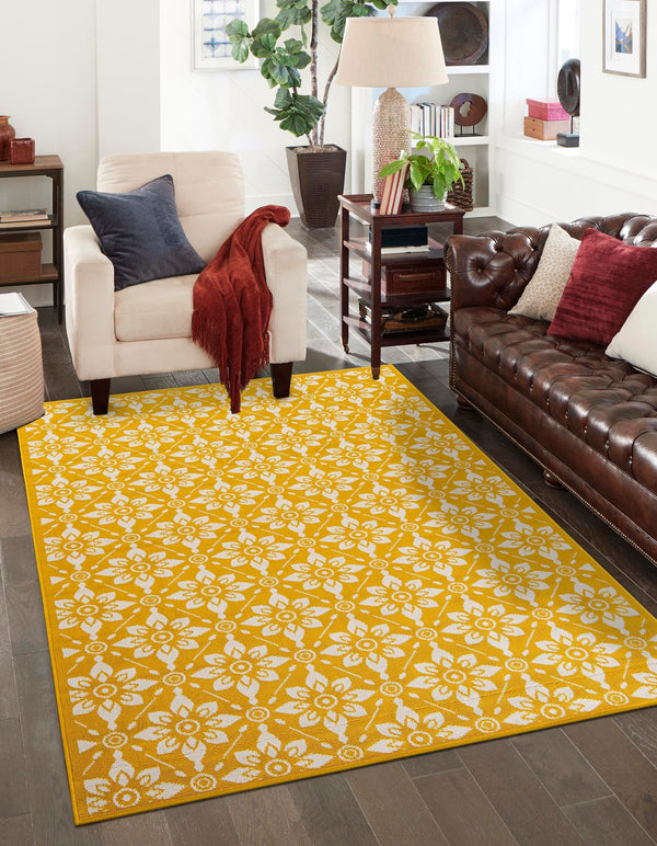 Seaside Lattice Collection Area Rug - Whitby Rectangle Yellow lifestyle 18
