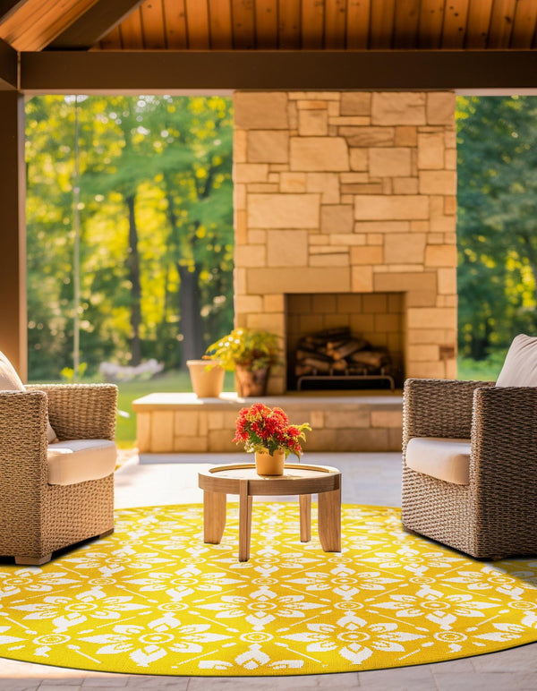 Seaside Lattice Collection Area Rug - Whitby Round Yellow lifestyle 74