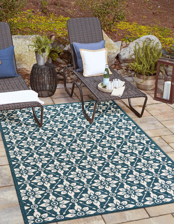 Seaside Lattice Collection Area Rug - Whitby Rectangle Navy Blue lifestyle 4