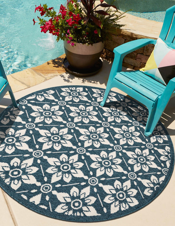Seaside Lattice Collection Area Rug - Whitby Round Navy Blue lifestyle 62