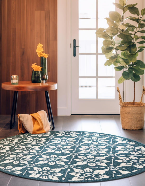 Seaside Lattice Collection Area Rug - Whitby Round Navy Blue lifestyle 92