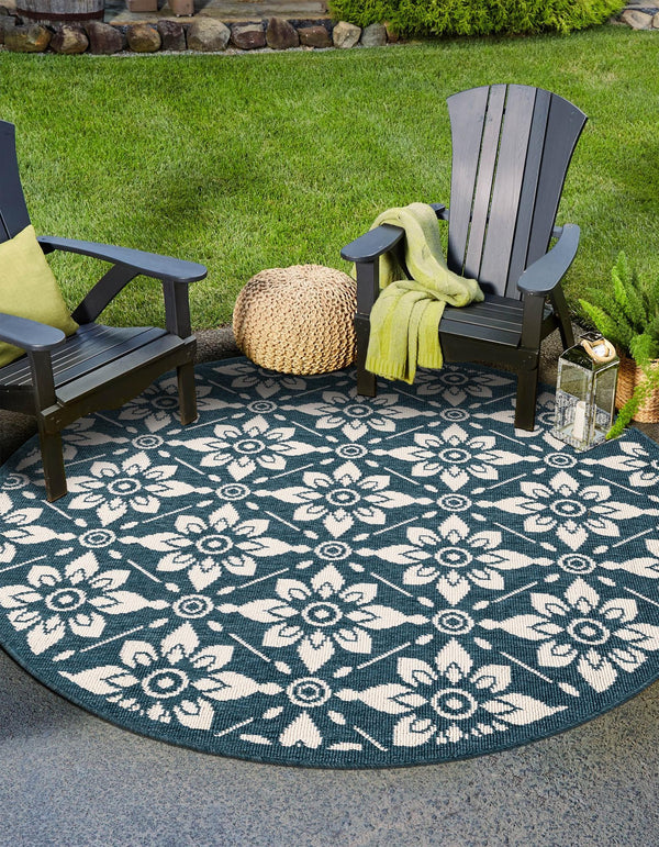 Seaside Lattice Collection Area Rug - Whitby Round Navy Blue lifestyle 152