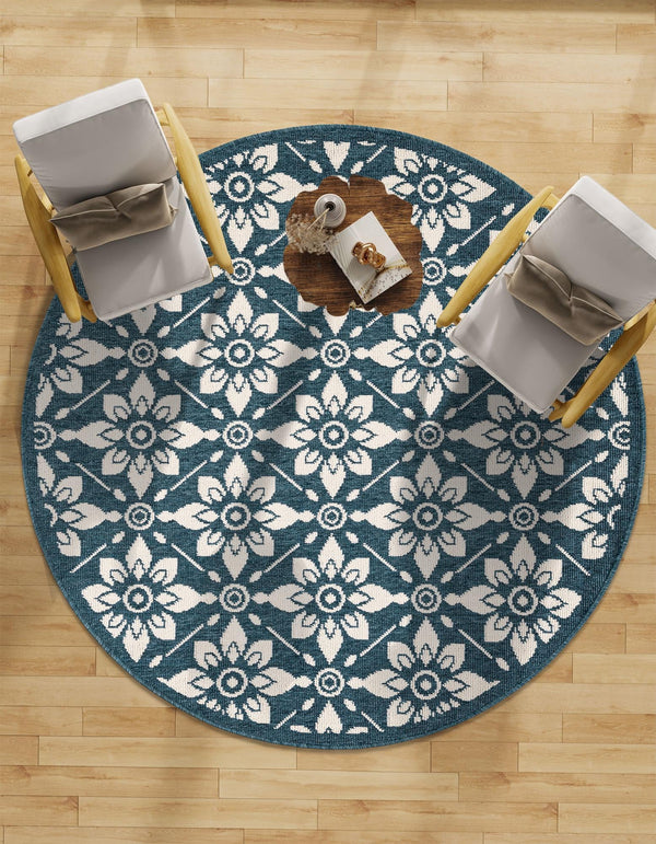 Seaside Lattice Collection Area Rug - Whitby Round Navy Blue lifestyle 197