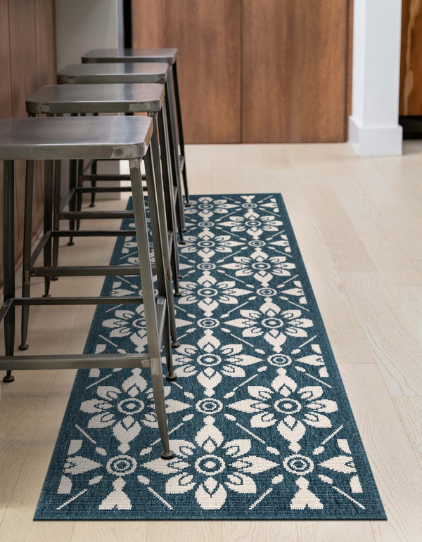 Seaside Lattice Collection Area Rug - Whitby Runner Navy Blue lifestyle 76