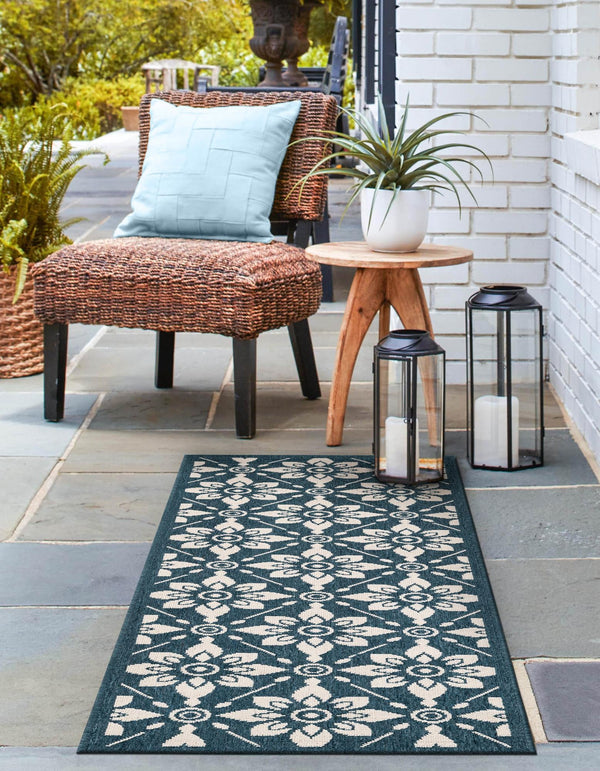 Seaside Lattice Collection Area Rug - Whitby Runner Navy Blue lifestyle 91