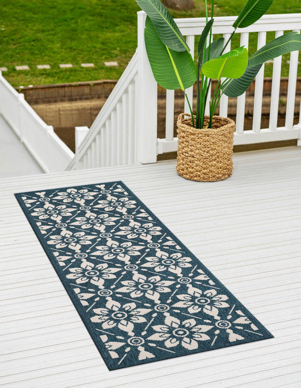 Seaside Lattice Collection Area Rug - Whitby Runner Navy Blue lifestyle 121