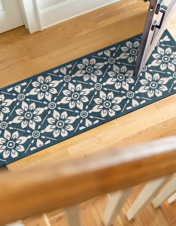 Seaside Lattice Collection Area Rug - Whitby Runner Navy Blue lifestyle 166