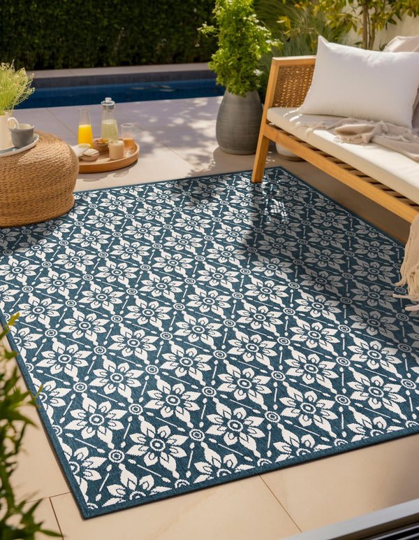 Seaside Lattice Collection Area Rug - Whitby Square Navy Blue lifestyle 63