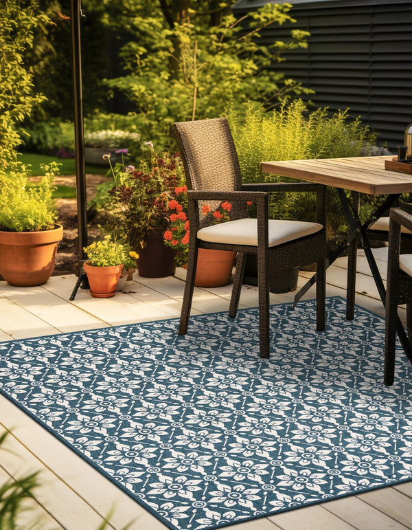 Seaside Lattice Collection Area Rug - Whitby Square Navy Blue lifestyle 153