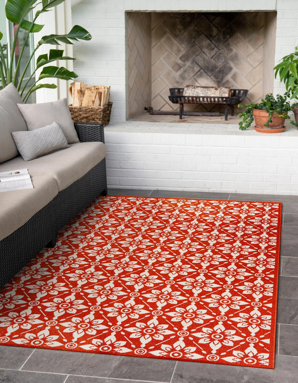 Seaside Lattice Collection Area Rug - Whitby Rectangle Rust Red lifestyle 5