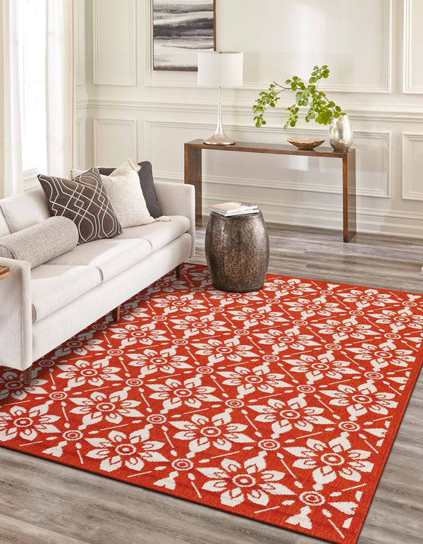 Seaside Lattice Collection Area Rug - Whitby Rectangle Rust Red lifestyle 10