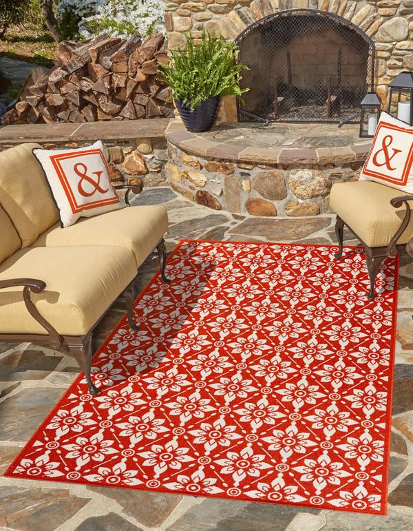 Seaside Lattice Collection Area Rug - Whitby Rectangle Rust Red lifestyle 15