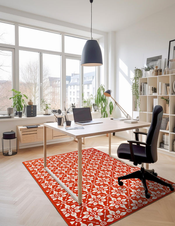 Seaside Lattice Collection Area Rug - Whitby Rectangle Rust Red lifestyle 20