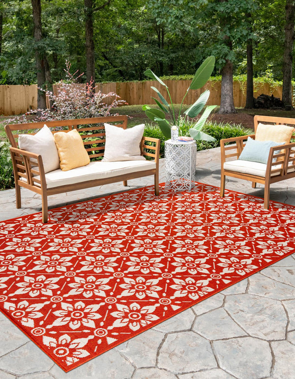 Seaside Lattice Collection Area Rug - Whitby Rectangle Rust Red lifestyle 25